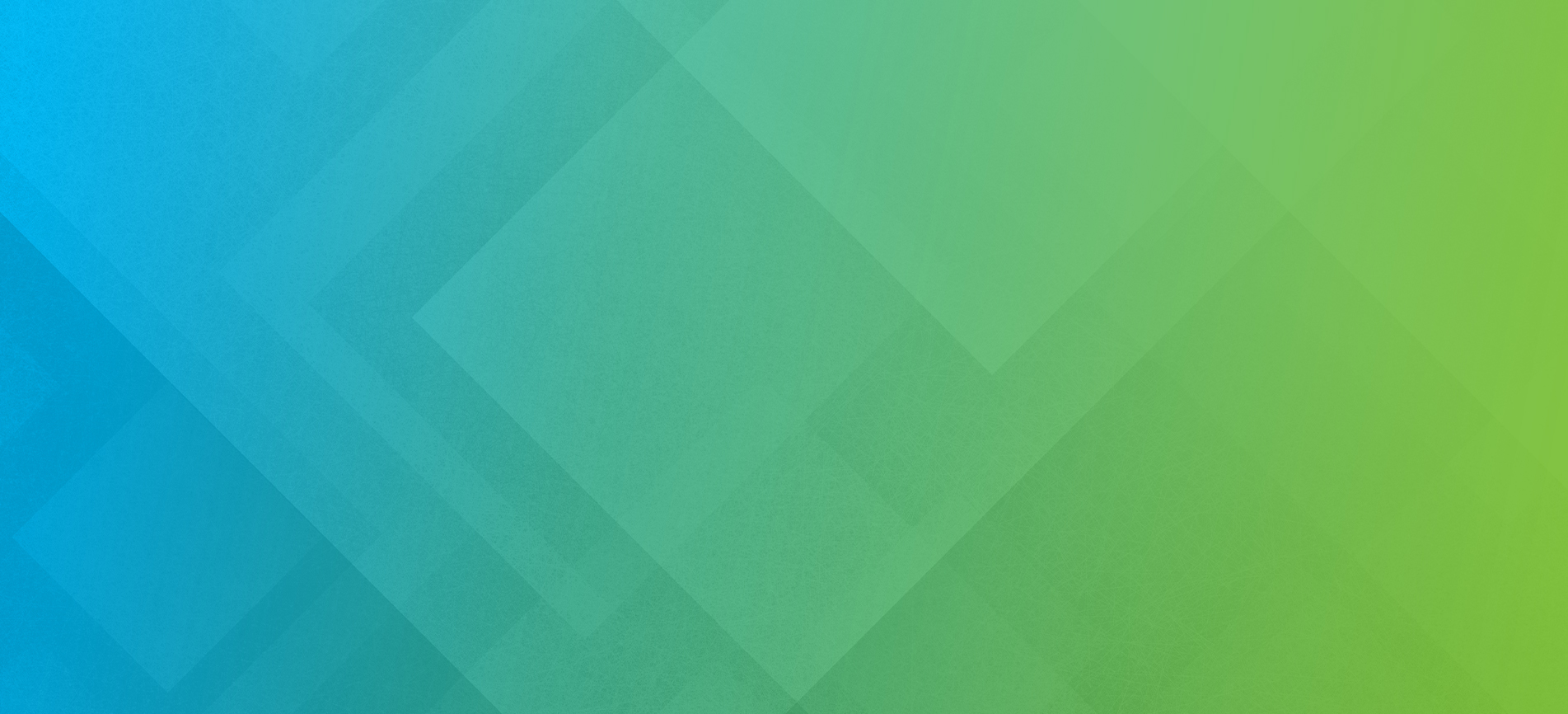 A gradient blue to green background with square-diamond shapes.